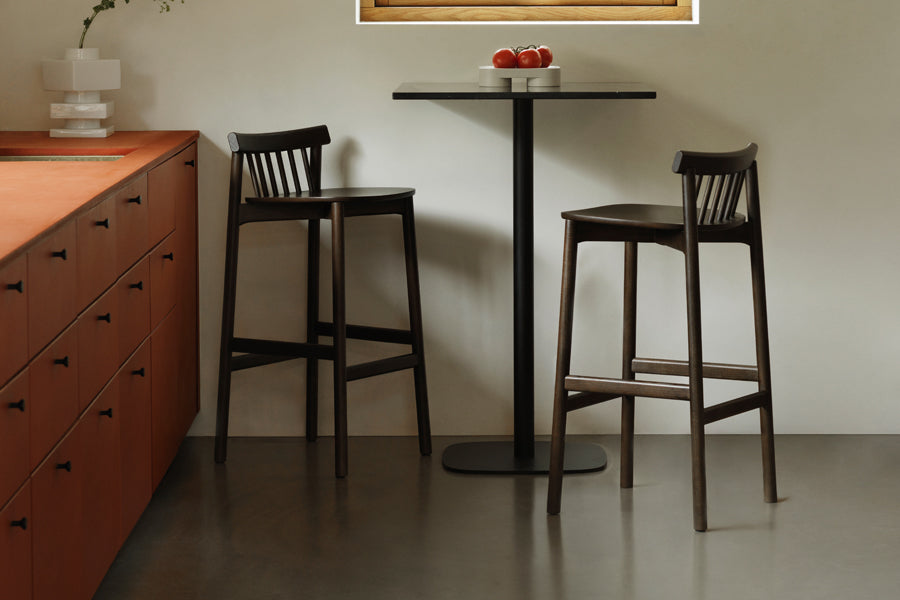 Pind Barstool by Normann Copenhagen, showing pind barstools in live shot.