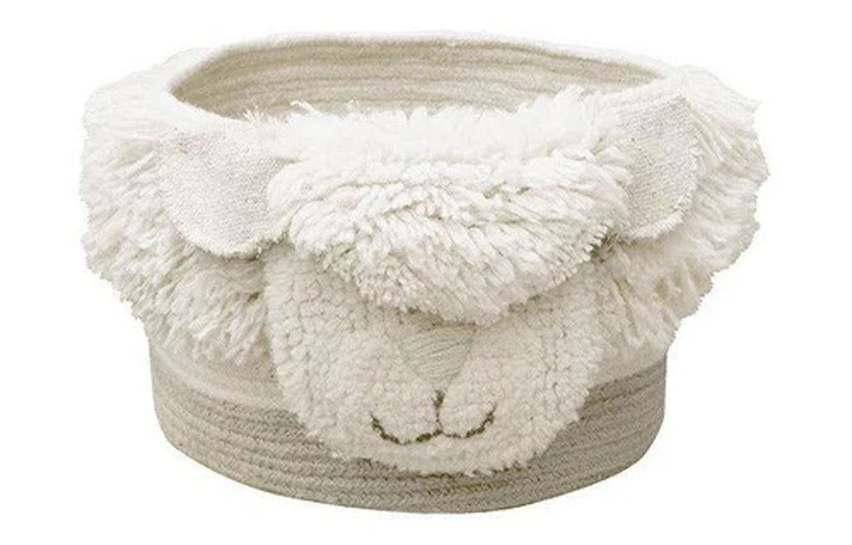 Pink Nose Sheep Woolable Basket  by Lorena Canals, showing front view of pink nose sheep woolable basket.