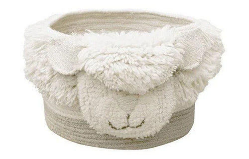 Pink Nose Sheep Woolable Basket  by Lorena Canals, showing front view of pink nose sheep woolable basket.