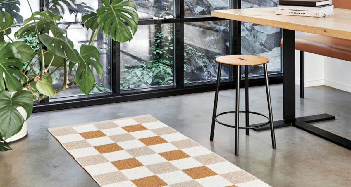 Pix Beige & Vanilla with Ochre Rug by Pappelina, showing pix beige & vanilla with ochre rug in live shot.