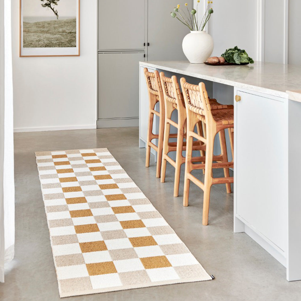 Pix Beige & Vanilla with Ochre Rug by Pappelina, showing pix beige & vanilla with ochre rug in live shot.