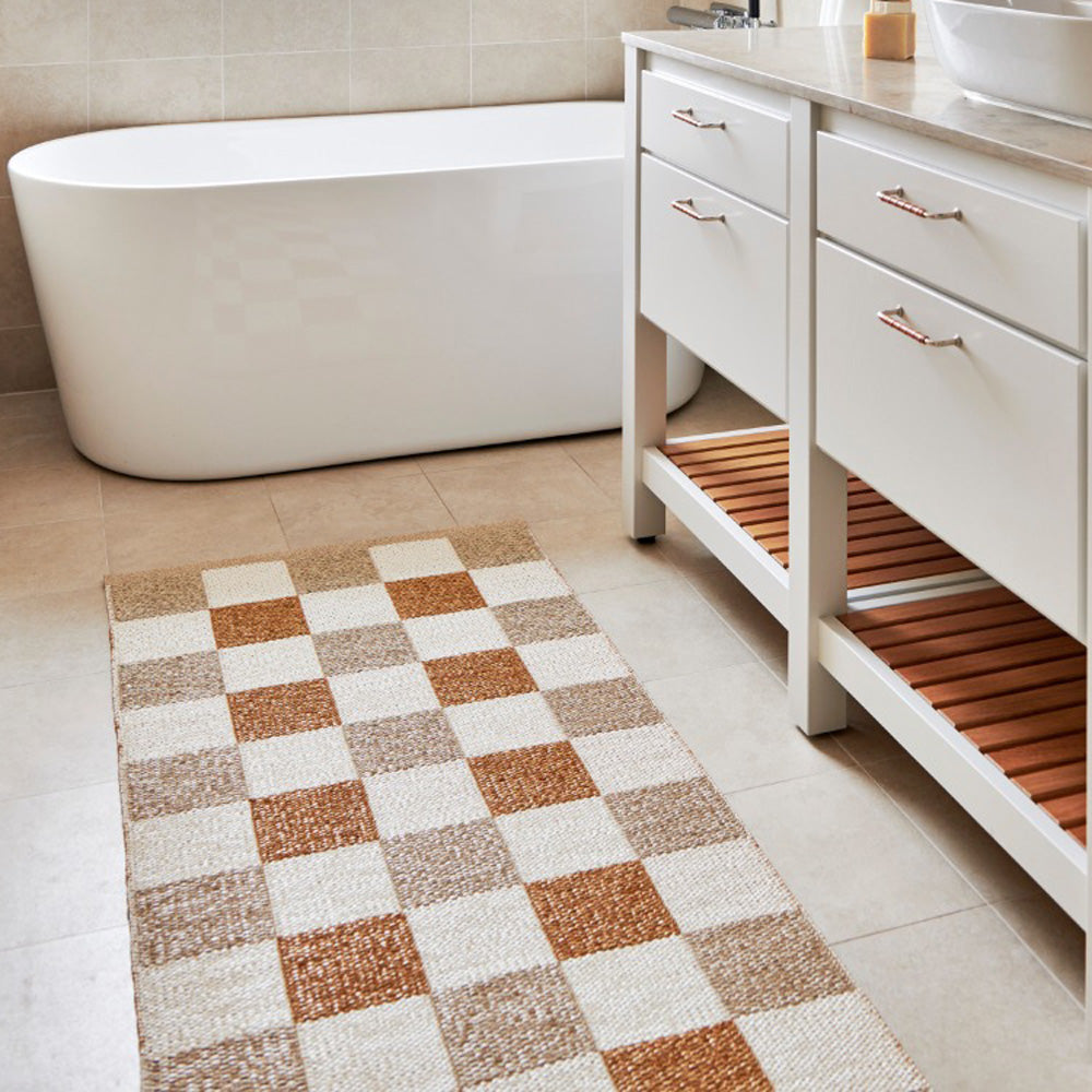 Pix Beige & Vanilla with Ochre Rug by Pappelina, showing pix beige & vanilla with ochre rug in live shot.