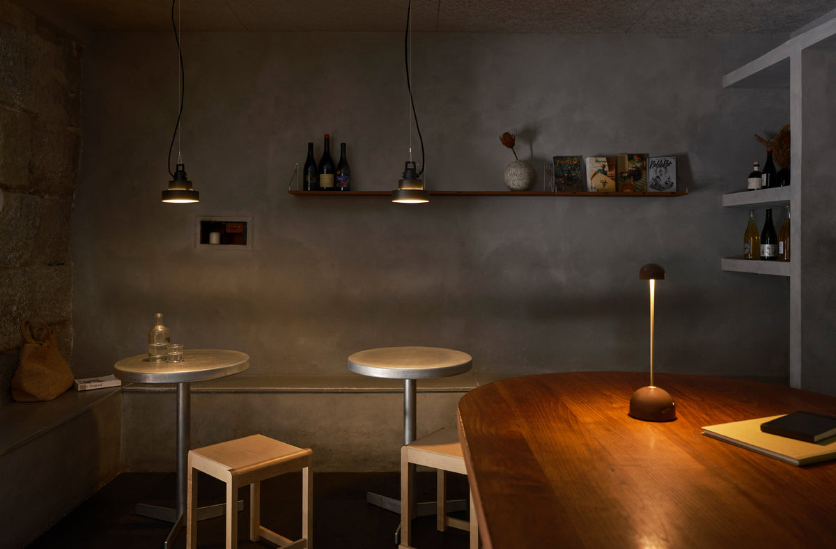 Plaff-On S IP65 Outdoor Pendant by Marset, showing plaff-on s ip65 outdoor pendants in live shot.