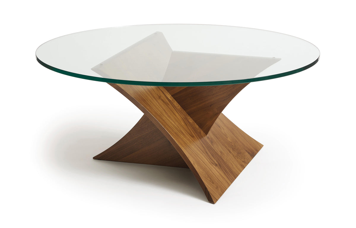 Planes Coffee Table by Copeland Furniture - Natural Walnut/Clear Glass.
