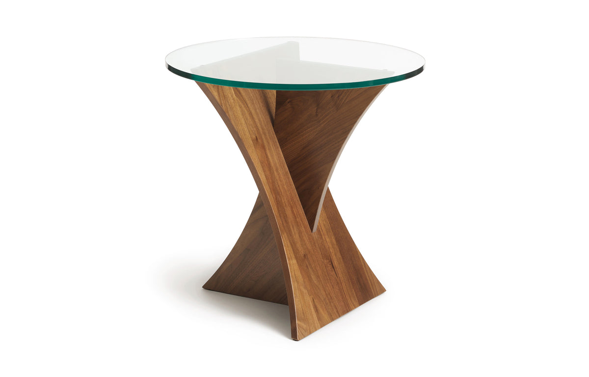 Planes End Table by Copeland Furniture - Natural Walnut/Clear Glass.