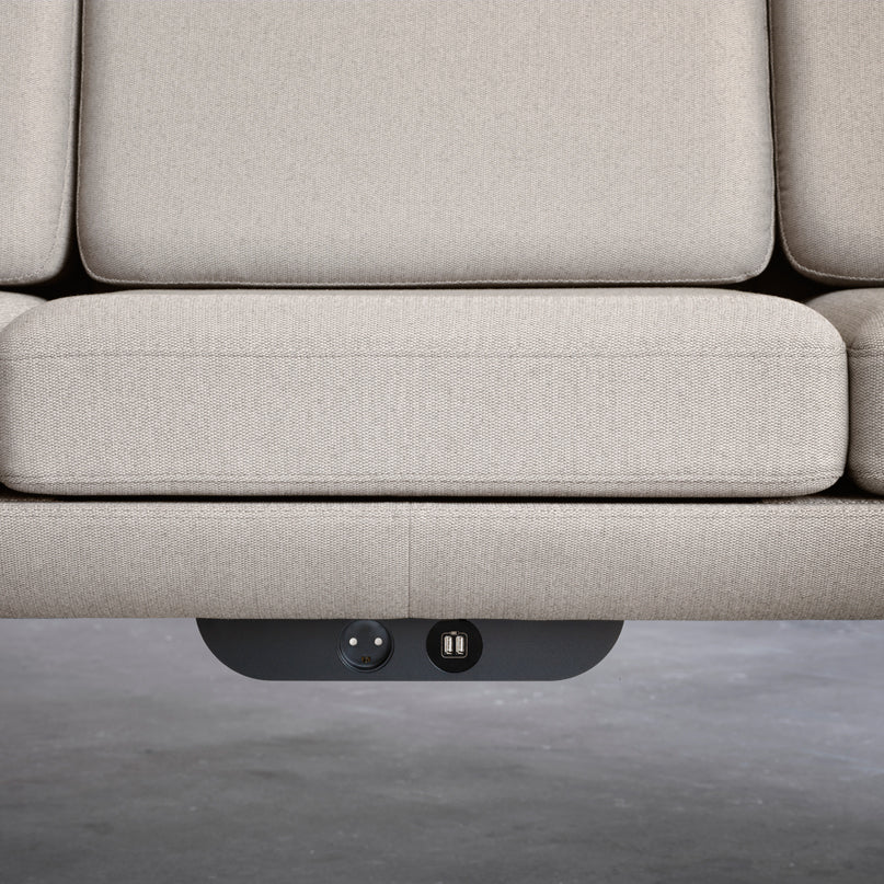 Plenum Cabin Seating by Fritz Hansen, showing closeup view of plenum cabin seating in live shot.