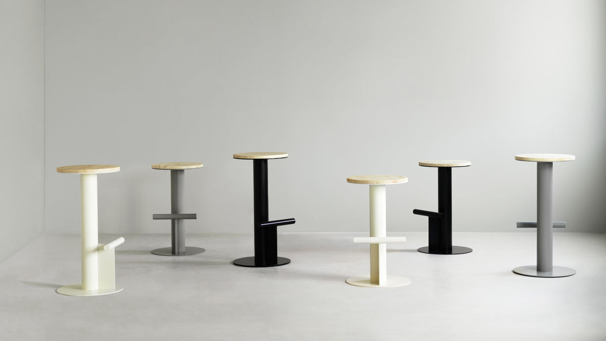 Pole Barstool by Normann Copenhagen, showing pole barstools in live shot.