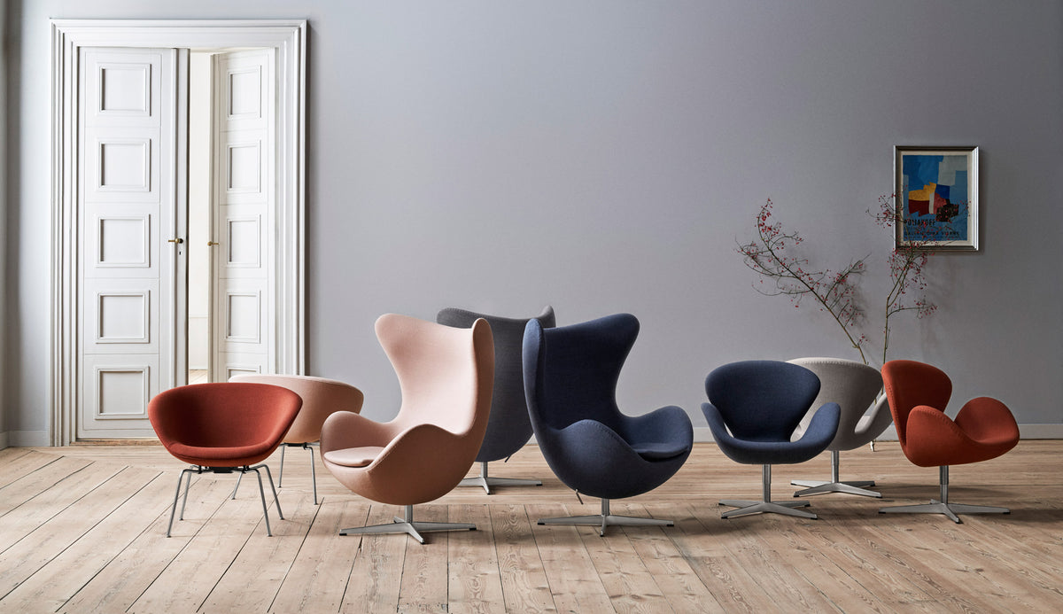 Pot Lounge Chair by Fritz Hansen, showing pot lounge chairs in live shot.