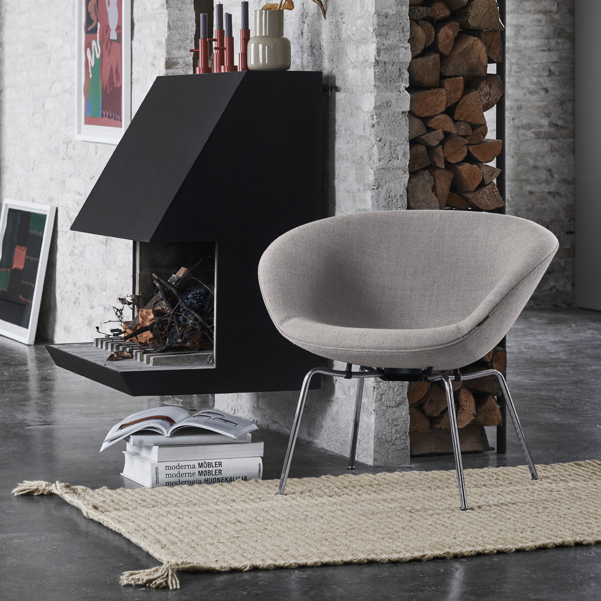 Pot Lounge Chair by Fritz Hansen, showing pot lounge chair in live shot.