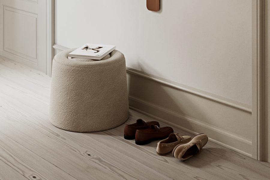 Praline Pouf by Woud, showing praline pouf in live shot.