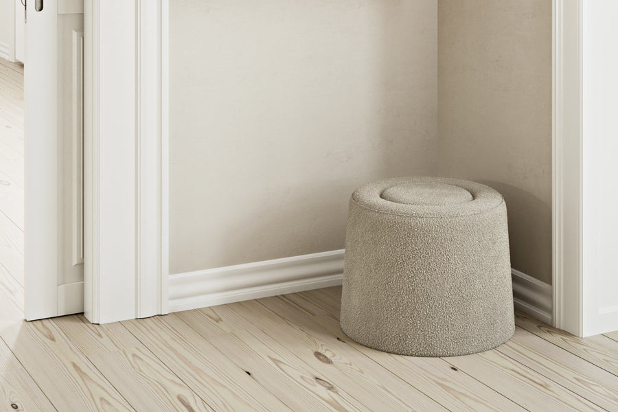 Praline Pouf by Woud, showing praline pouf in live shot.