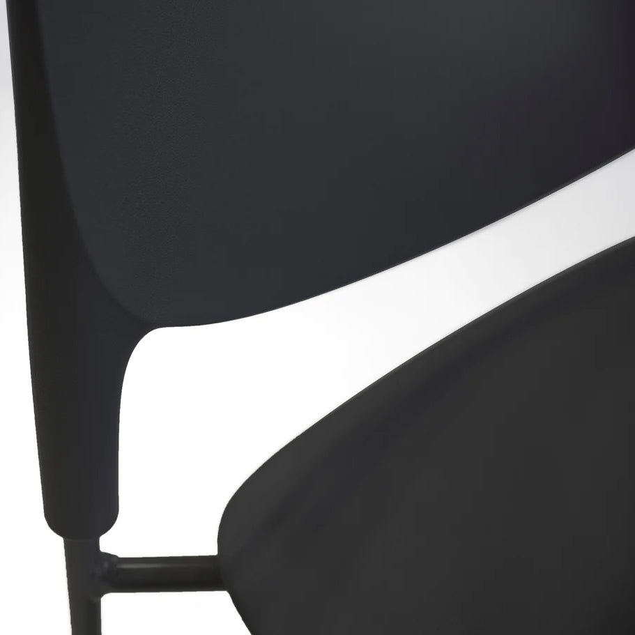Pringle Stackable Dining Chair by Mobital, showing closeup view of pringle stckable dining chair in live shot.