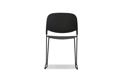 Pringle Stackable Dining Chair by Mobital, showing front view of pringle stckable dining chair in without arm/black.