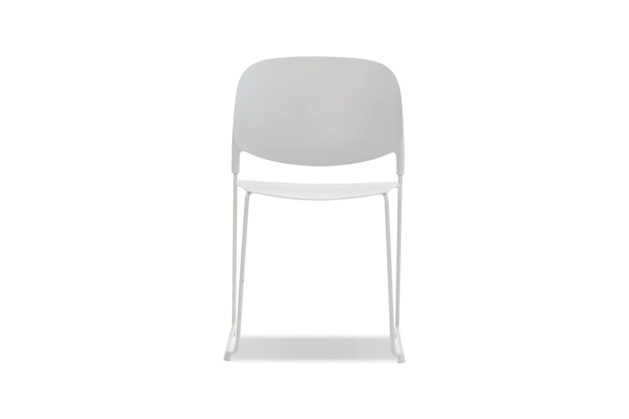 Pringle Stackable Dining Chair by Mobital, showing front view of pringle stckable dining chair in without arm/white.