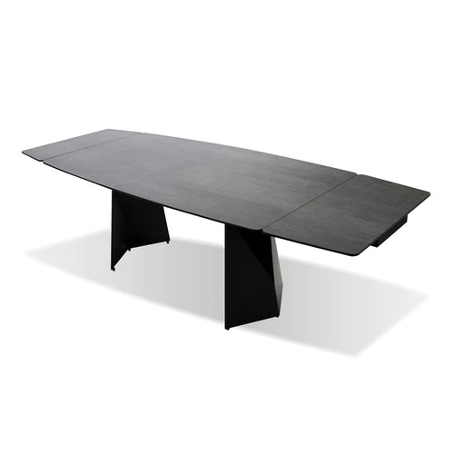 Prism Extending Dining Table by Mobital, showing top view of prism extending dining table in industrial grey ceramic/black powder coated.