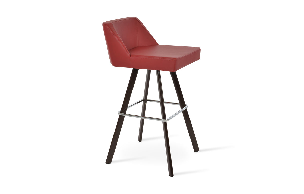 Prisma Sword Stool by SohoConcept - Bar, Walnut Veneer Steel, Red Leatherette.