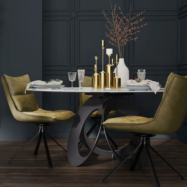 Puccini Swivel Dining Chair by Mobital, showing puccini swivel dining chairs in live shot.