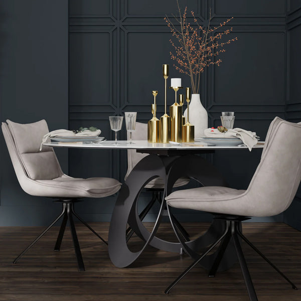 Puccini Swivel Dining Chair by Mobital, showing puccini swivel dining chairs in live shot.