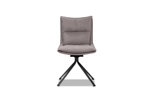 Puccini Swivel Dining Chair by Mobital, showing front view of puccini swivel dining chair in rhino ultra suede fabric/black powder coated legs.