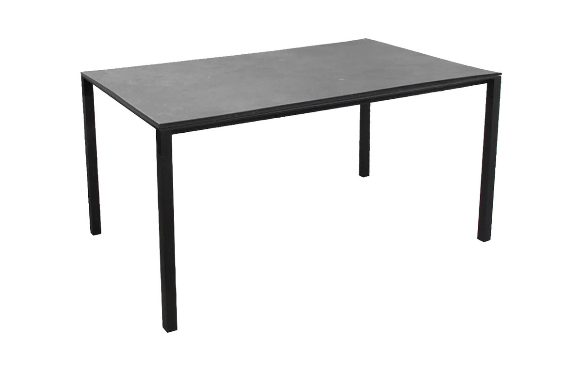 Pure 59.1" Aluminum Rectangular Dining Table by Cane-Line - Lava Grey Powder Coated Aluminum, Black Fossil Ceramic.