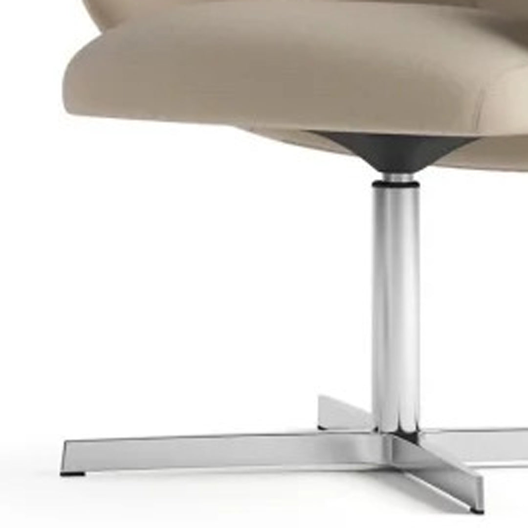 Quinta 4-Star Swivel Armchair by Kollektiff, showing closeup view of quinta 4-star swivel armchair in polished aluminum.
