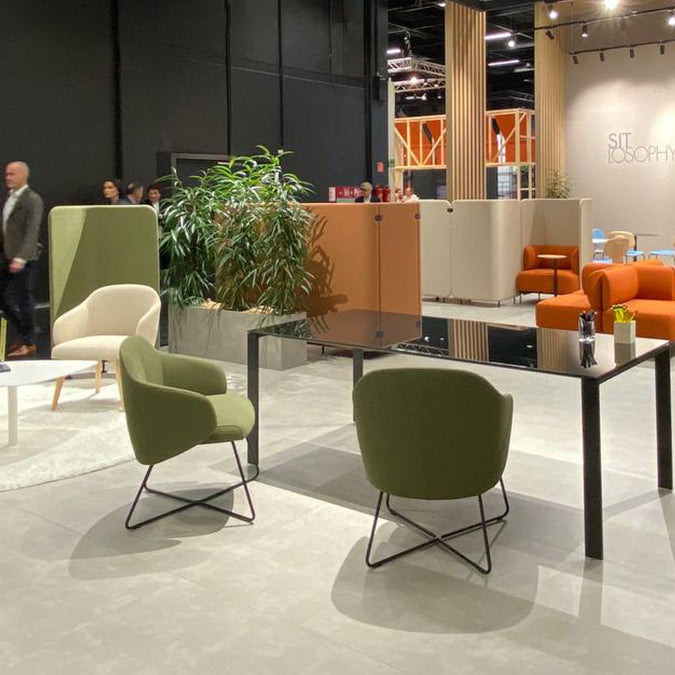 Quinta Metal Armchair by Kollektiff, showing quinta metal armchairs in live shot.