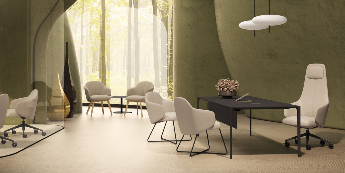 Quinta Swivel Office Armchair by Kollektiff, showing quinta swivel office armchairs in live shot.