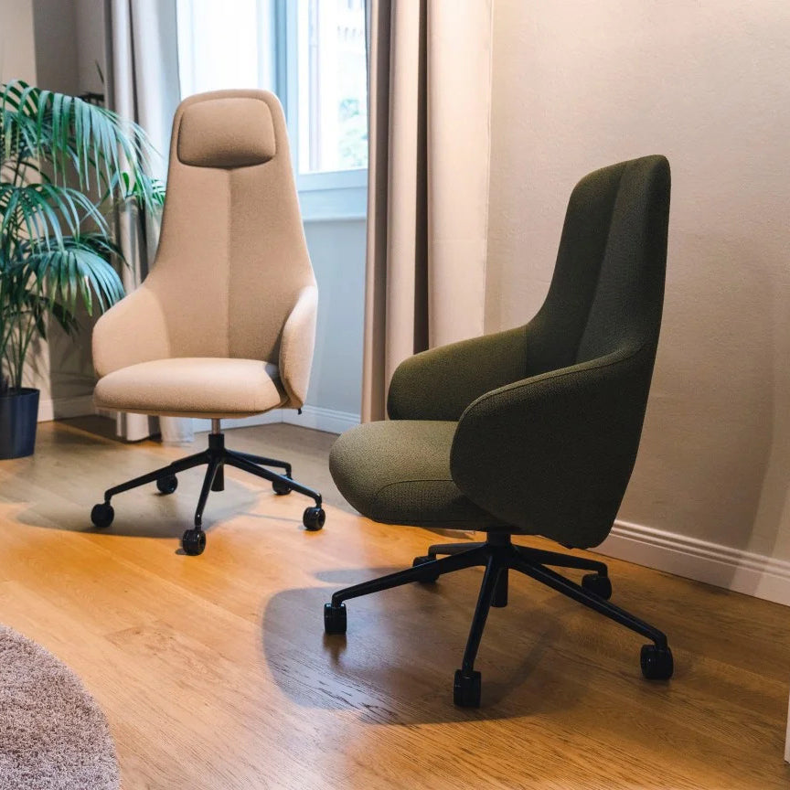 Quinta Swivel Office Armchair by Kollektiff, showing quinta swivel office armchairs in live shot.
