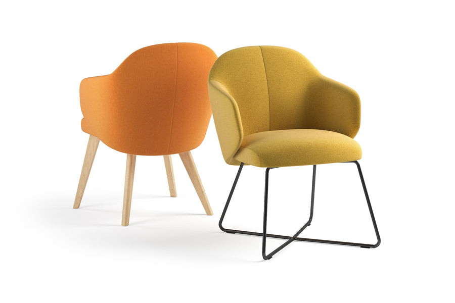 Quinta Wood Armchair by Kollektiff, showing back view of quinta wood armchair in wood legs.