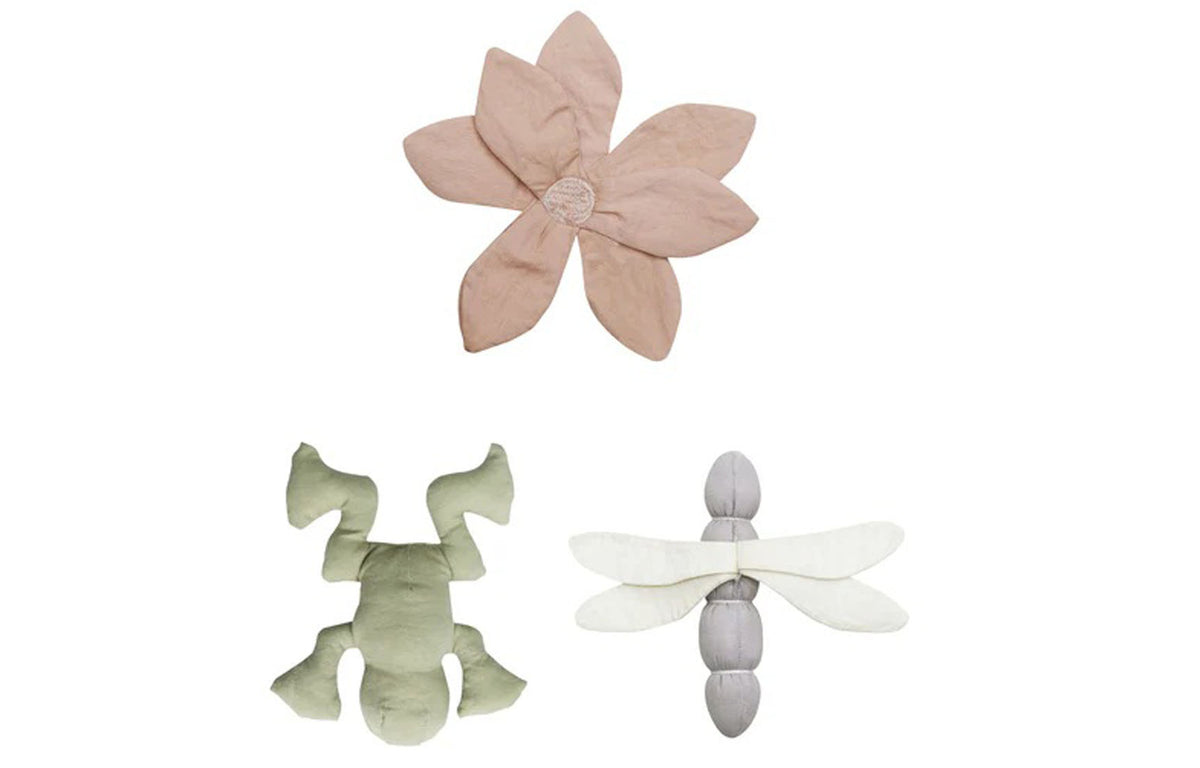 Crinkle and Rattle Baby Toys Lily Pond Set of 3 by Lorena Canals, showing front viw of crinkle and rattle baby toys lily pond set of 3.