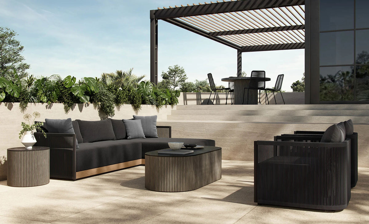 Ravelle Outdoor Sectional by Viesso, showing ravelle outdoor sectional in live shot.
