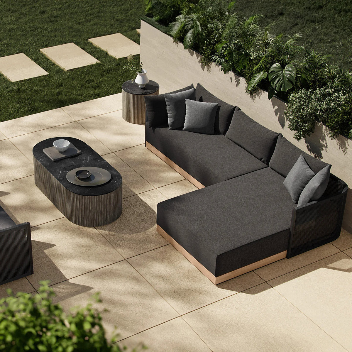 Ravelle Outdoor Sectional by Viesso, showing ravelle outdoor sectional in live shot.