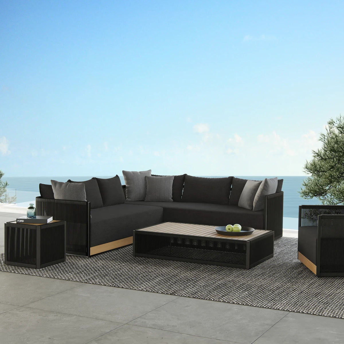 Ravelle Outdoor Sectional by Viesso, showing ravelle outdoor sectional in live shot.