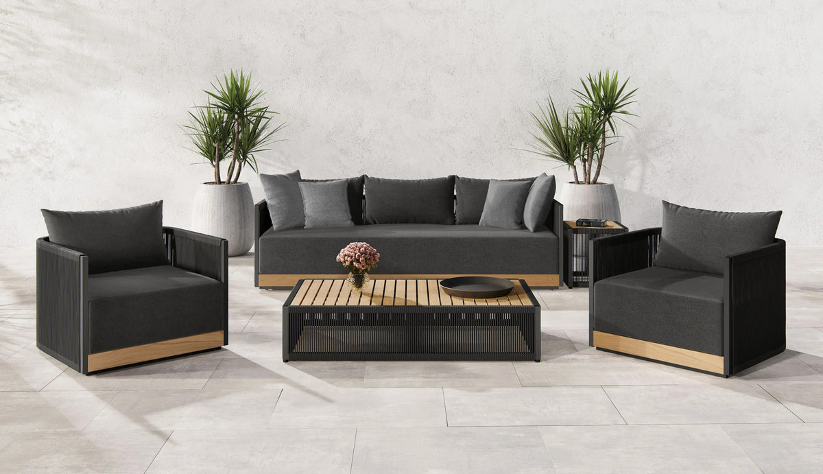 Ravelle Outdoor Side Table by Viesso, showing ravelle outdoor side table in live shot.