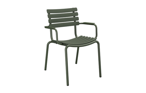 Reclips Outdoor Dining Chair by Houe - Olive Green Powder Coated Aluminum, Olive Green Armrests.