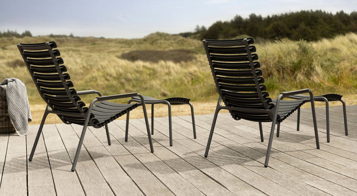 Reclips Outdoor Lounge Chair by Houe, showing reclips outdoor lounge chairs in live shot.