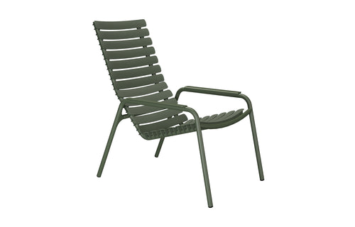 Reclips Outdoor Lounge Chair by Houe - Olive Green Powder Coated Aluminum, Olive Green Armrests.