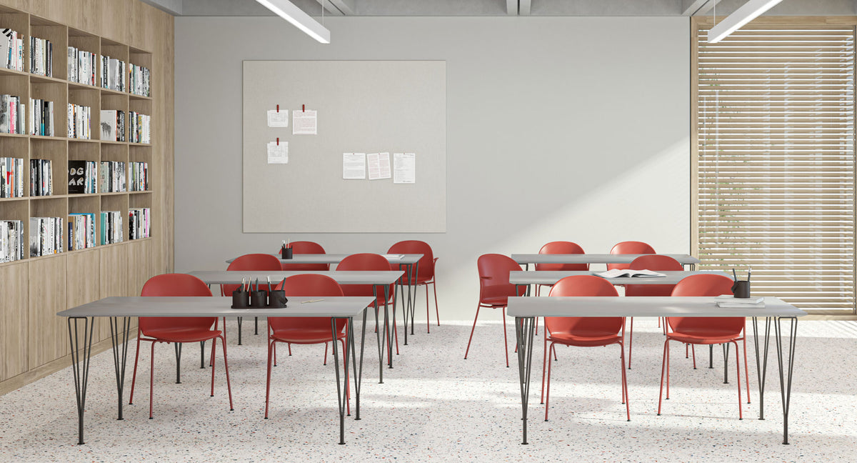 Rectangular Table by Fritz Hansen, showing rectangular tables in live shot.