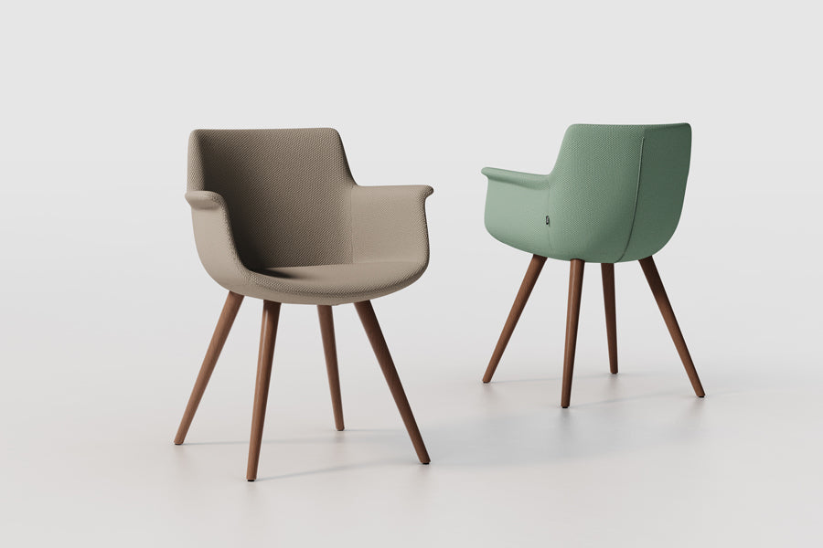 Rego Dowel Wood Armchair by B&T, showing rego dowel wood armchairs in live shot.