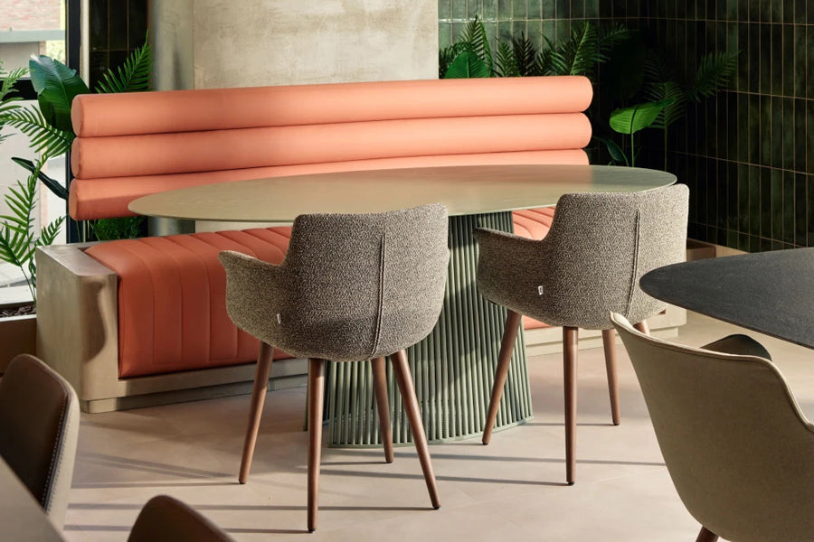 Rego Dowel Wood Armchair by B&T, showing rego dowel wood armchairs in live shot.