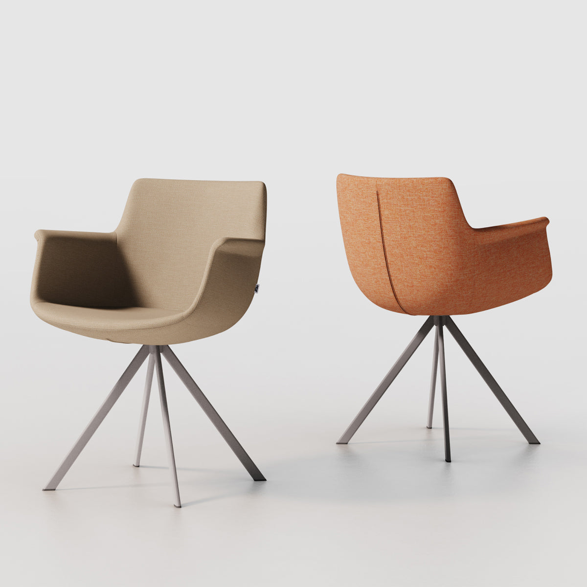 Rego Ellipse Swivel Armchair by B&T, showing rego ellipse swivel armchairs in live shot.