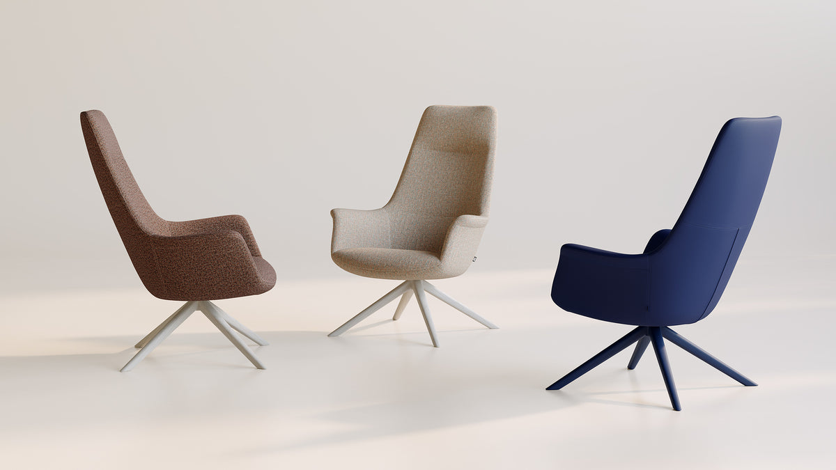 Rego Exclusive Swivel Wood Lounge Chair by B&T, showing rego exclusive swivel wood lounge chairs in live shot.