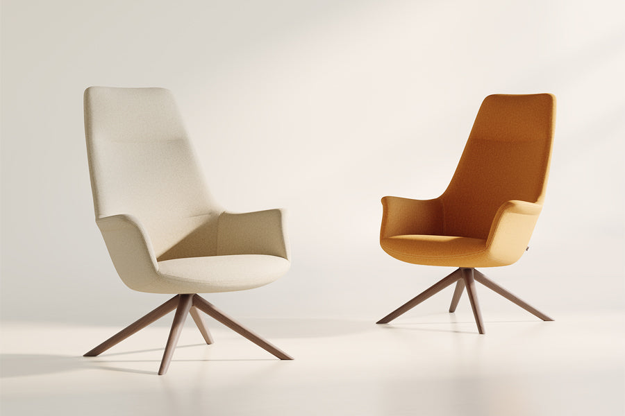Rego Exclusive Swivel Wood Lounge Chair by B&T, showing rego exclusive swivel wood lounge chairs in live shot.