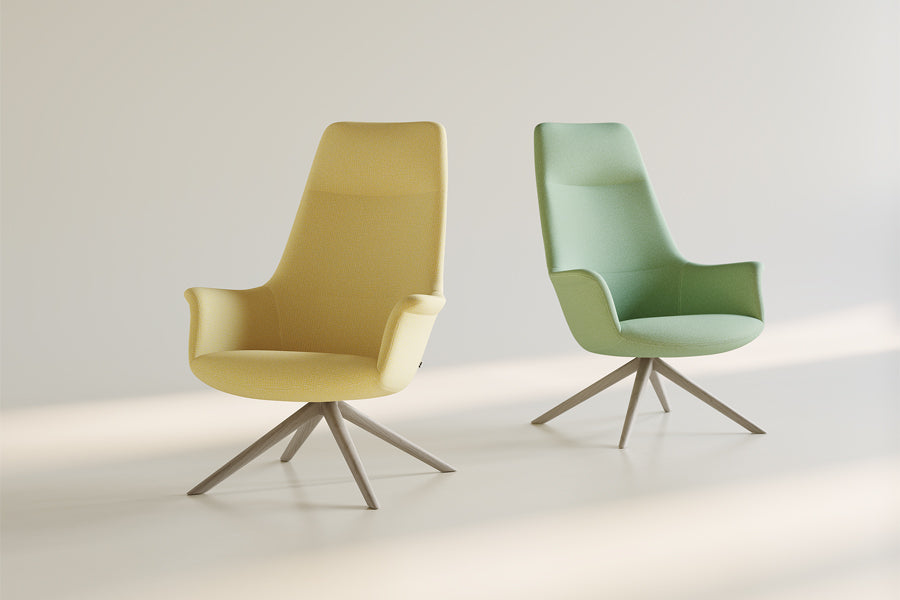 Rego Exclusive Swivel Wood Lounge Chair by B&T, showing rego exclusive swivel wood lounge chairs in live shot.
