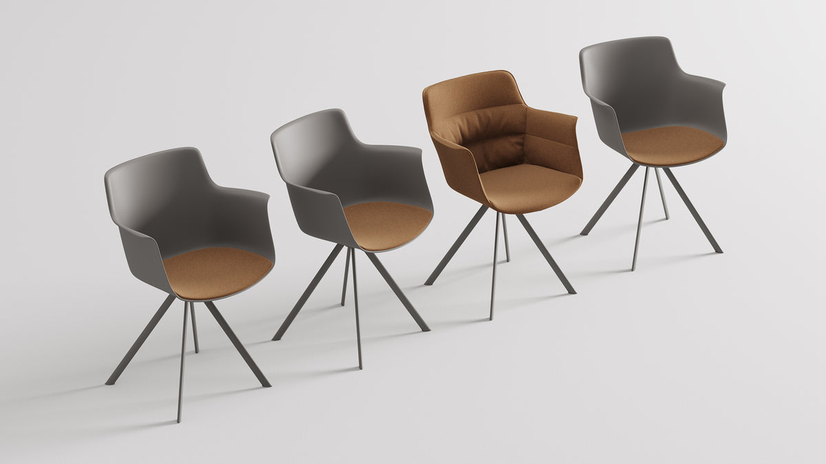 Rego Play Ellipse Swivel Chair by B&T, showing rego play ellipse swivel chairs in live shot.