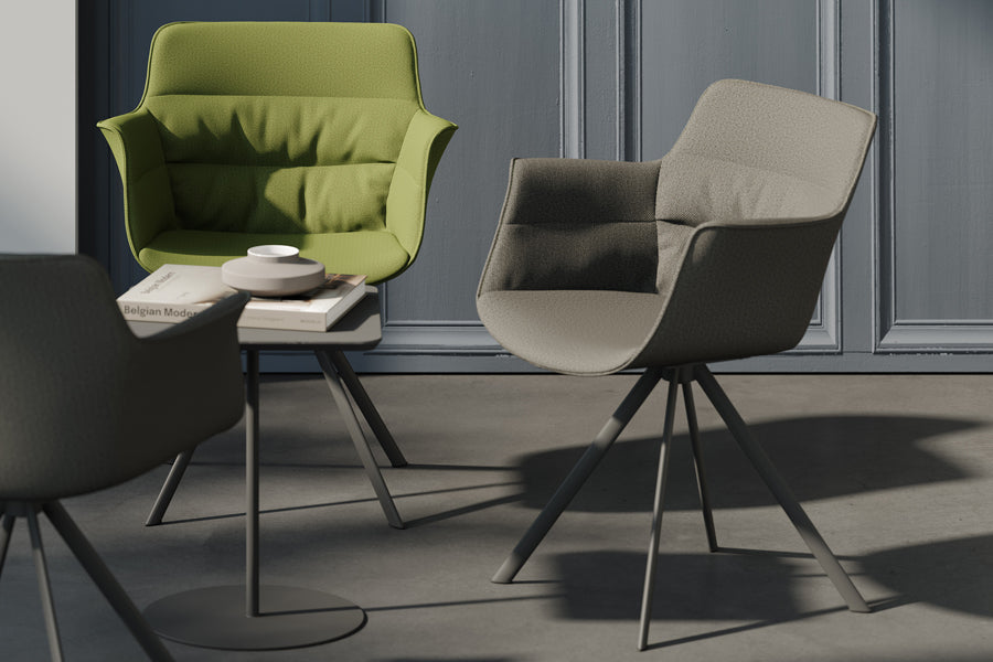 Rego Play Ellipse Swivel Chair by B&T, showing rego play ellipse swivel chairs in live shot.