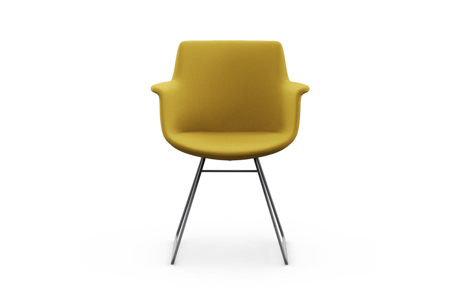 Rego Sled Armchair by B&T, showing front view of rego sled armchair in com/col group/metal group.