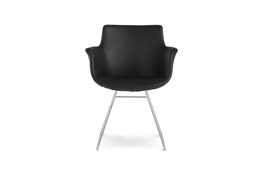 Rego Sled Armchair by B&T, showing front view of rego sled armchair in leather group/metal group.