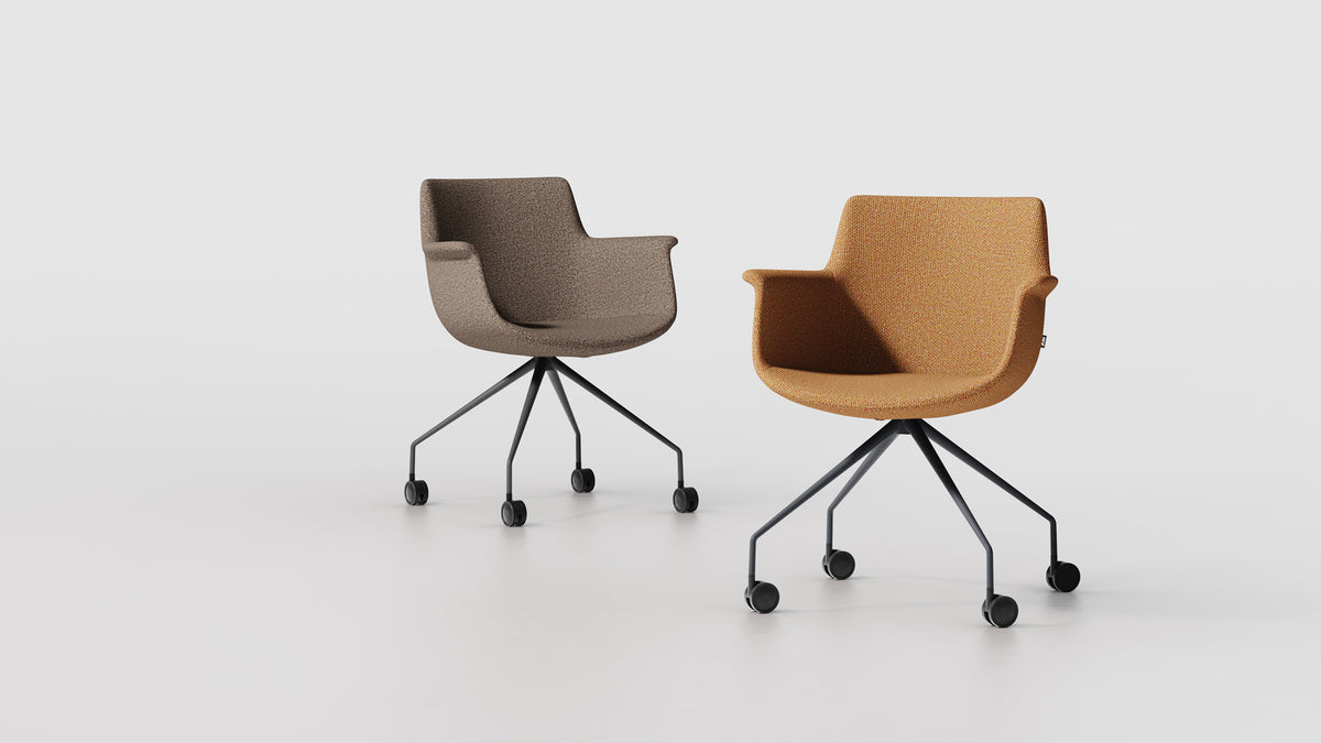 Rego Spider Swivel Armchair by B&T, showing rego spider swivel armchairs in live shot.