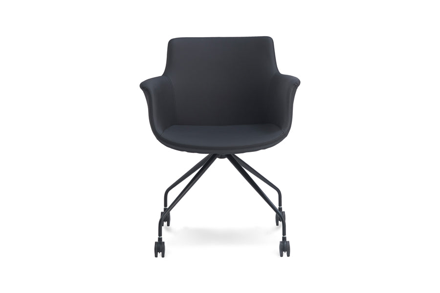 Rego Spider Swivel Armchair by B&T, showing front view of rego spider swivel armchair in leather group/metal group.